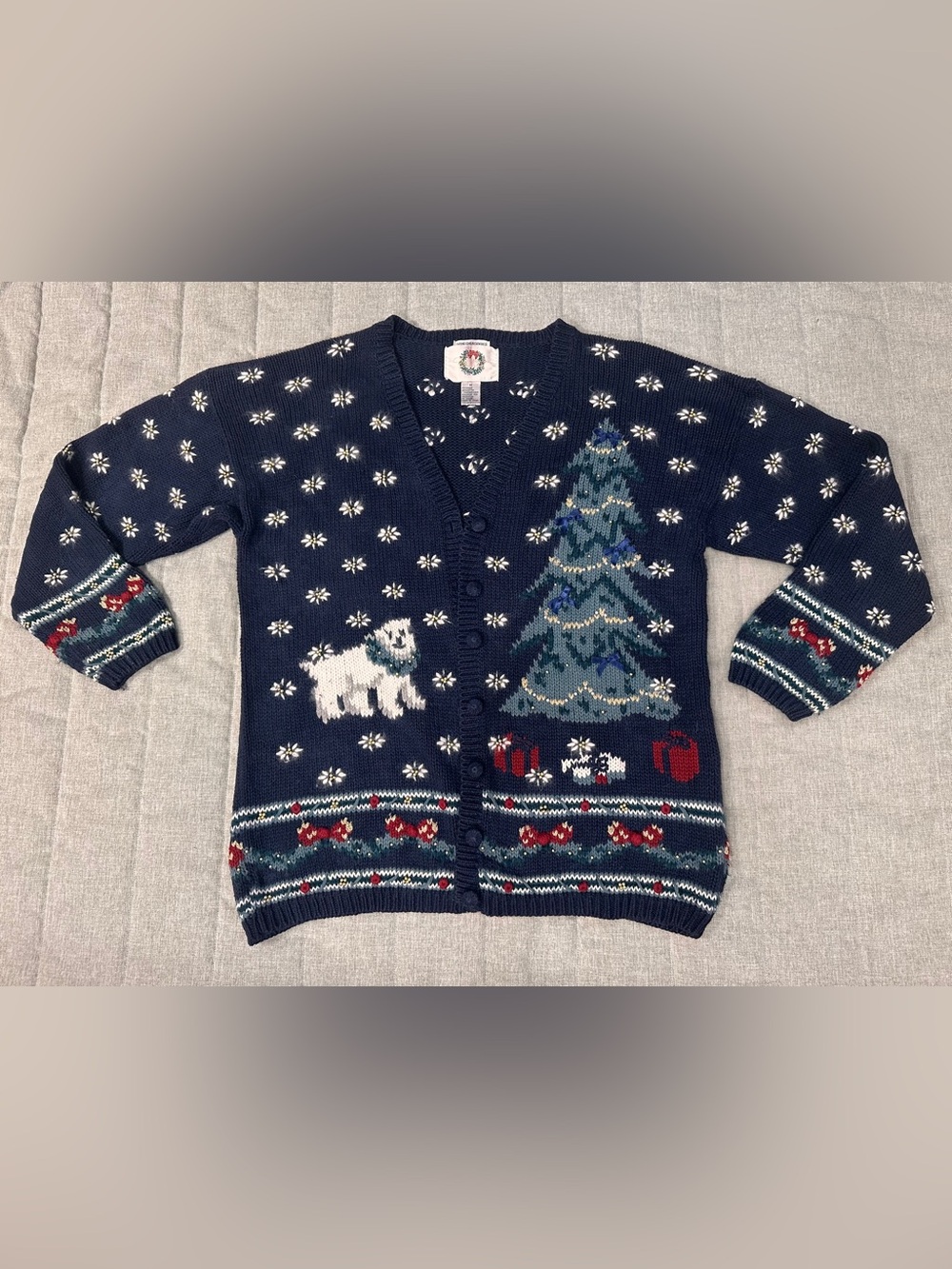 VTG Christopher Banks Hand Embroidered Holiday Christmas Button Up Cardigan M